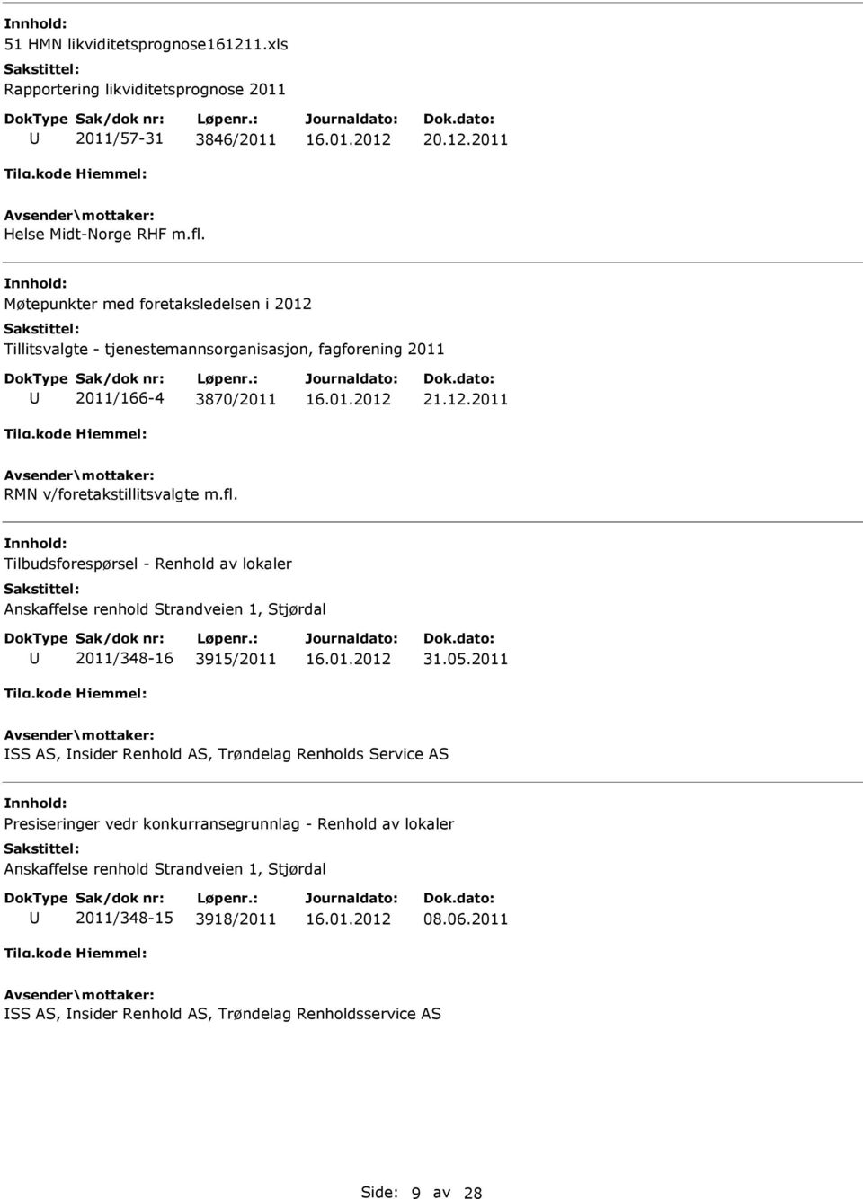 fl. Tilbudsforespørsel - Renhold av lokaler Anskaffelse renhold Strandveien 1, Stjørdal 2011/348-16 3915/2011 31.05.