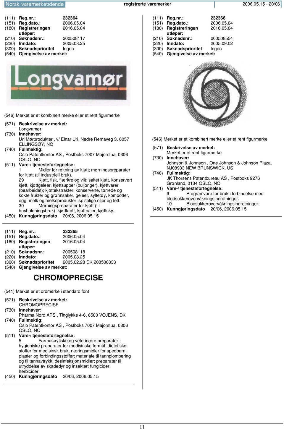 02 Longvamør Uri Mørprodukter, v/ Einar Uri, Nedre Remaveg 3, 6057 ELLINGSØY, Oslo Patentkontor AS, Postboks 7007 Majorstua, 0306 OSLO, 1 Midler for røkning av kjøtt; mørningspreparater for kjøtt