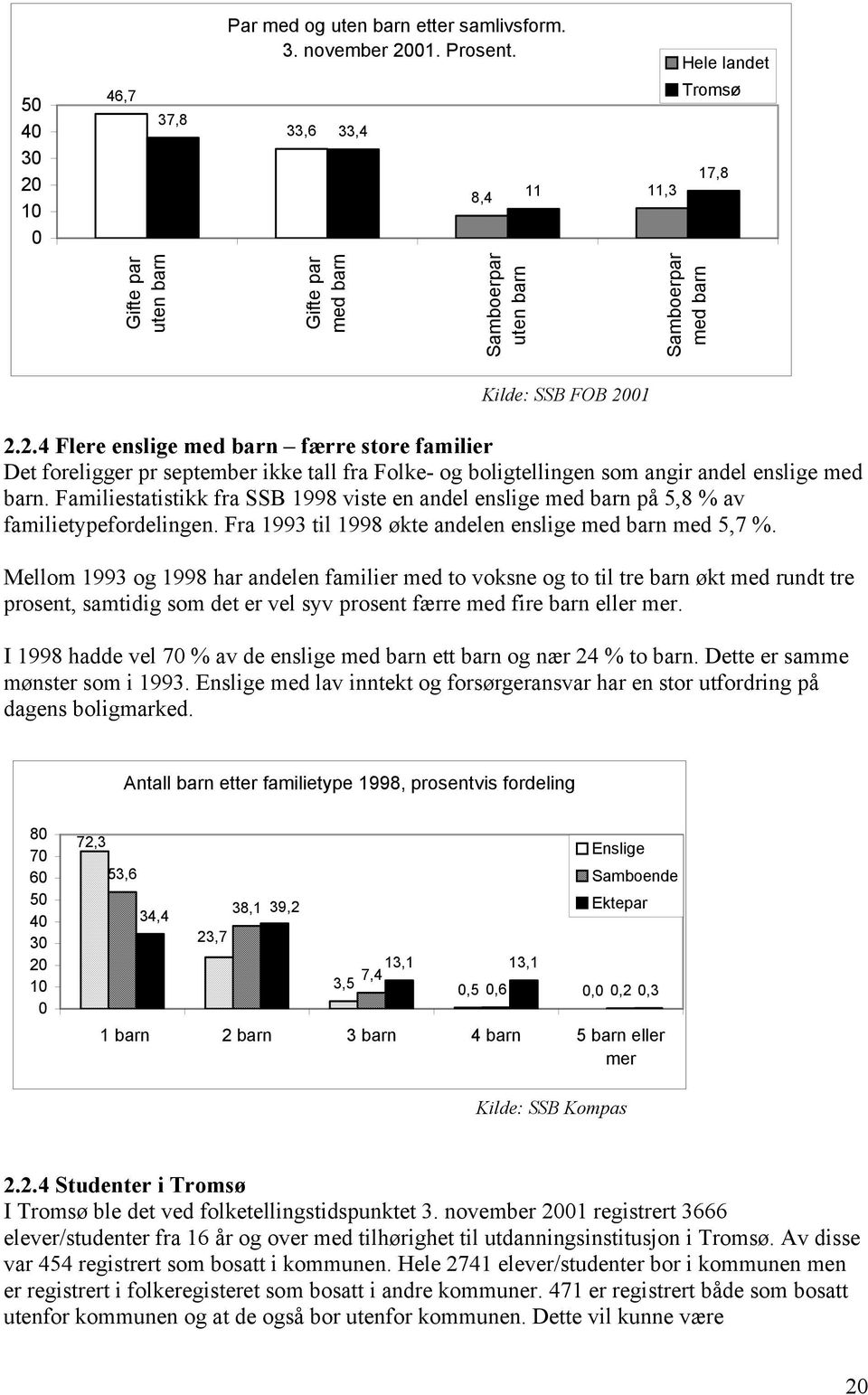 01 2.2.4 Flere enslige med barn færre store familier Det foreligger pr september ikke tall fra Folke- og boligtellingen som angir andel enslige med barn.