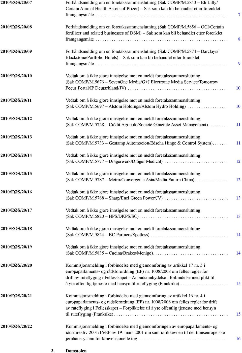 5843 Eli Lilly/ Certain Animal Health Assets of Pfizer) Sak som kan bli behandlet etter forenklet framgangsmåte.......................................................... 7 Forhåndsmelding om en foretakssammenslutning (Sak COMP/M.