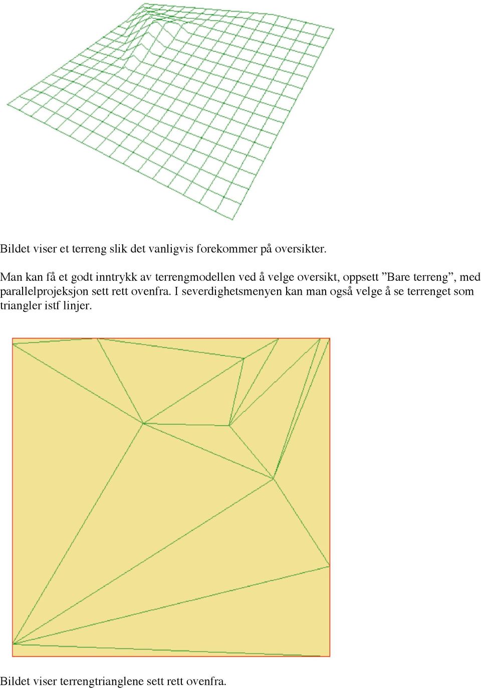 terreng, med parallelprojeksjon sett rett ovenfra.