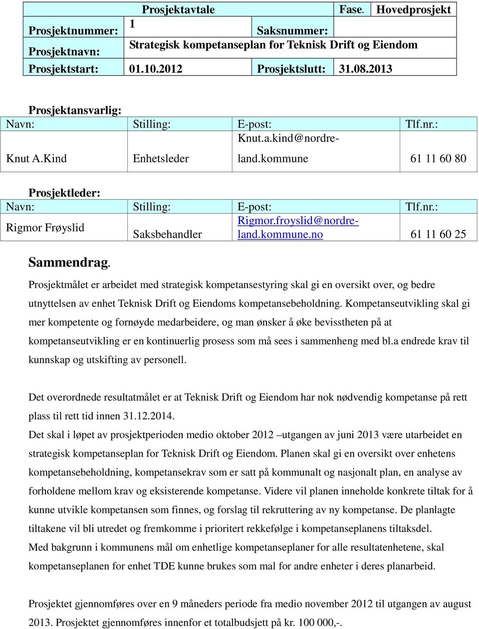 froyslid@nordreland.kommune.no 61 11 60 Saksbehandler 25 Sammendrag.