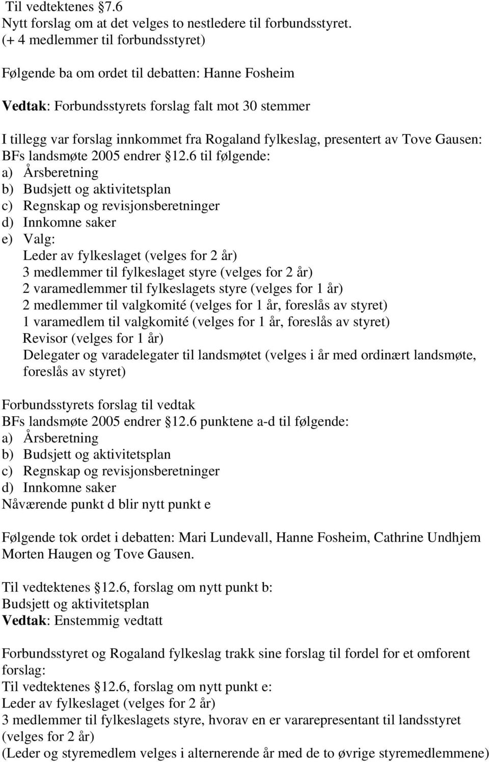 presentert av Tove Gausen: BFs landsmøte 2005 endrer 12.