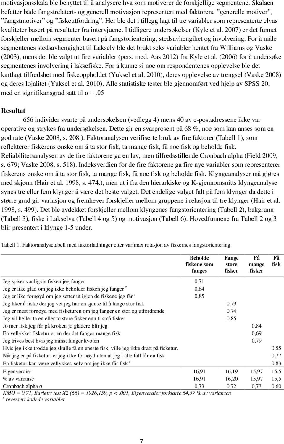 Her ble det i tillegg lagt til tre variabler som representerte elvas kvaliteter basert på resultater fra intervjuene. I tidligere undersøkelser (Kyle et al.