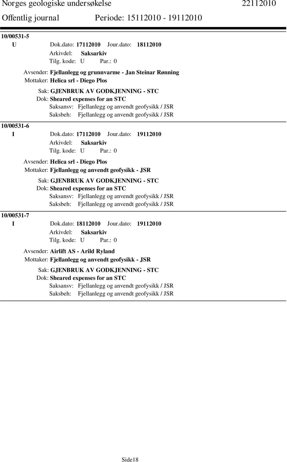 expenses for an STC 10/00531-6 I Dok.dato: 17112010 Jour.