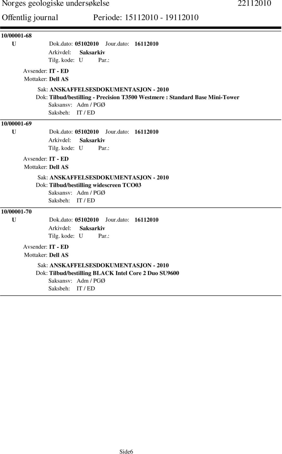 Saksansv: Adm / PGØ Saksbeh: IT / ED 10/00001-69 U Dok.dato: 05102010 Jour.