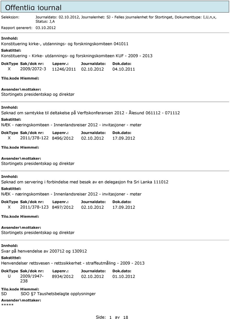 1 Konstituering - Kirke- utdannings- og forskningskomiteen KF - 2009-2013 X 2009/2072-3 11246/2011 04.10.