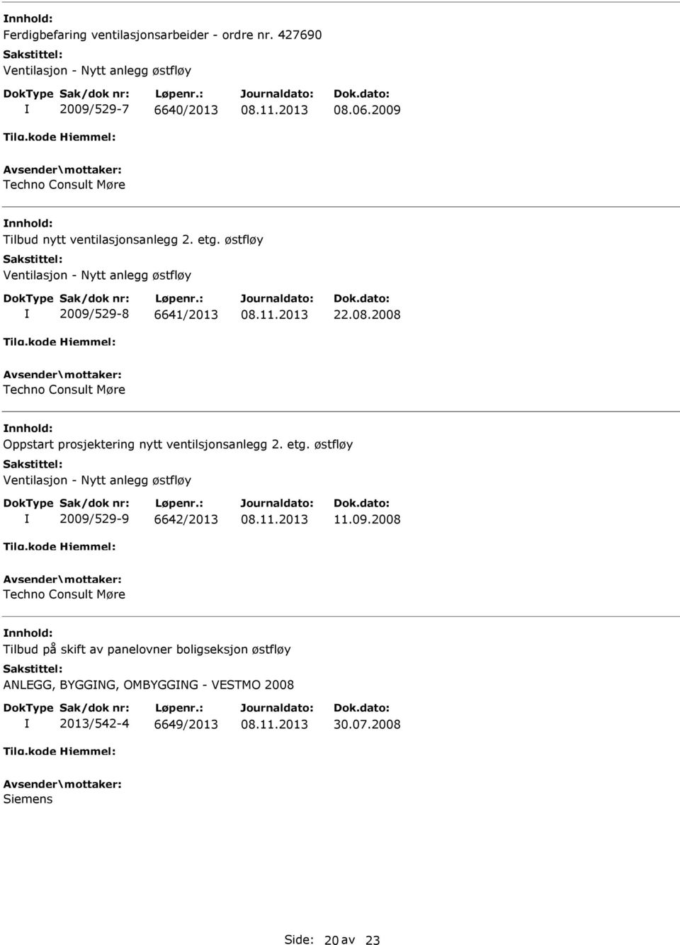 2008 Techno Consult Møre Oppstart prosjektering nytt ventilsjonsanlegg 2. etg.