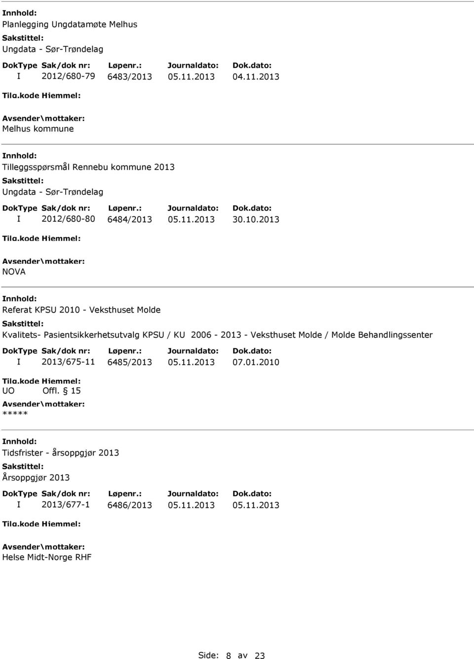 2013 NOVA Referat KS 2010 - Veksthuset Molde Kvalitets- asientsikkerhetsutvalg KS / K 2006-2013 - Veksthuset Molde