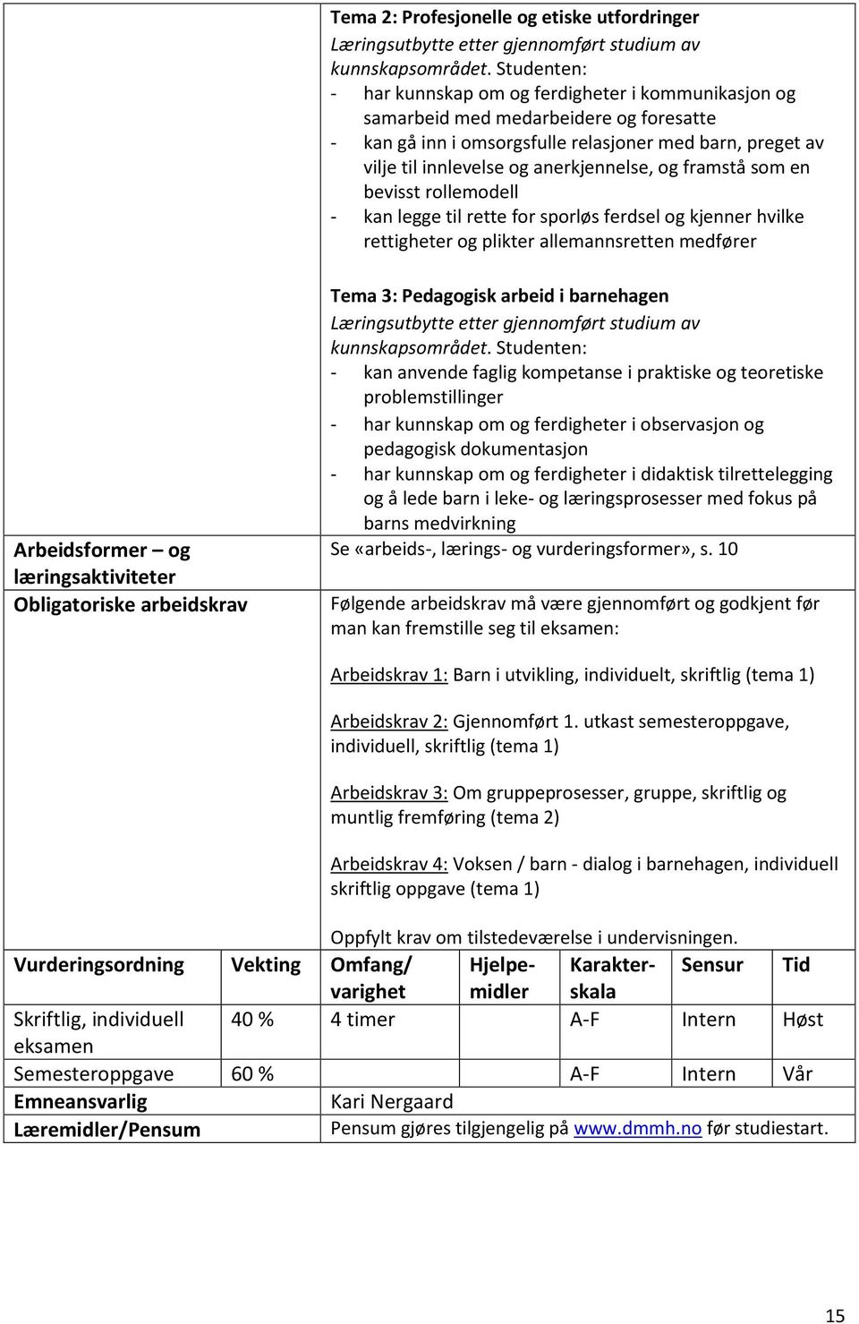 anerkjennelse, og framstå som en bevisst rollemodell - kan legge til rette for sporløs ferdsel og kjenner hvilke rettigheter og plikter allemannsretten medfører Arbeidsformer og læringsaktiviteter