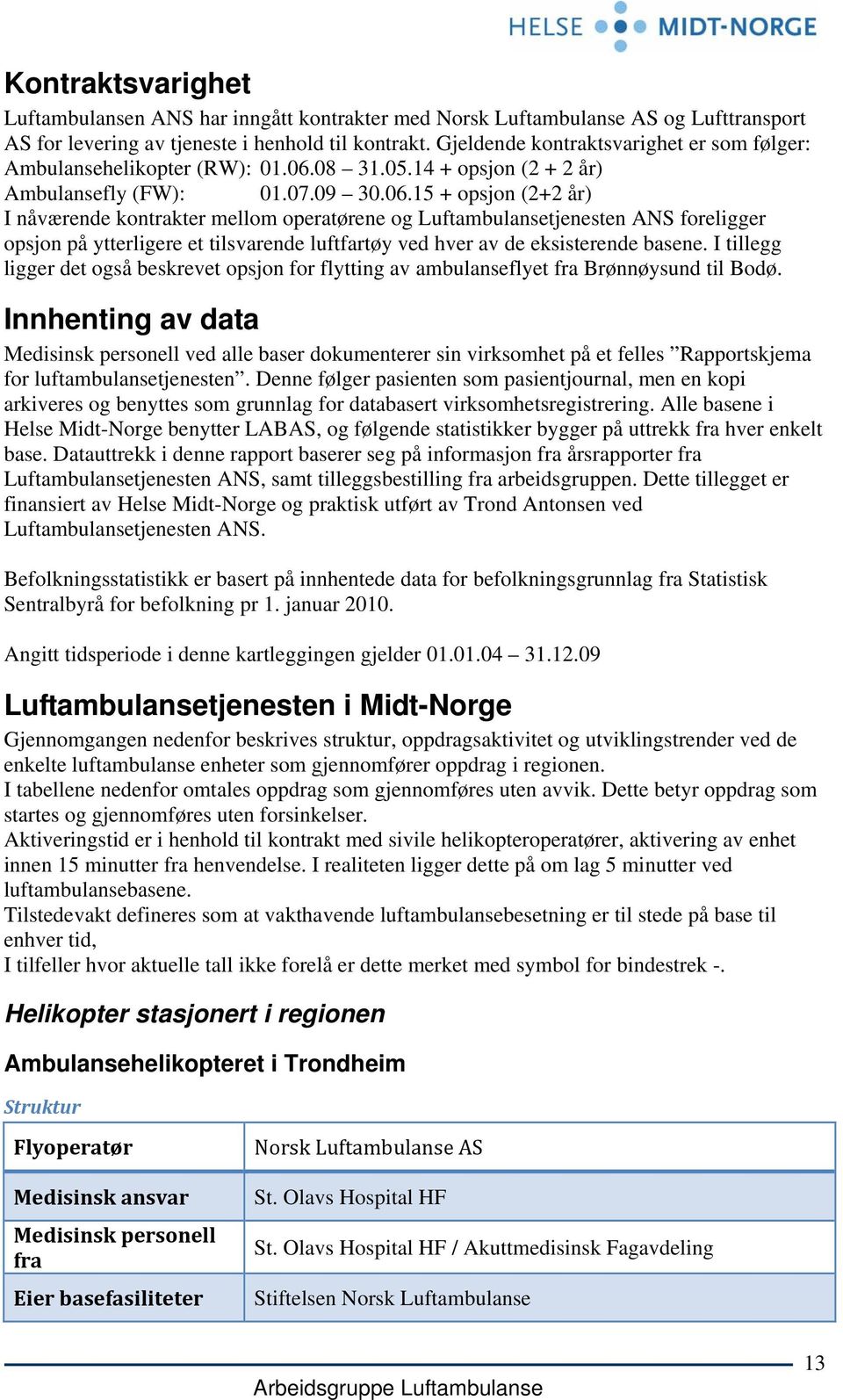 08 31.05.14 + opsjon (2 + 2 år) Ambulansefly (FW): 01.07.09 30.06.