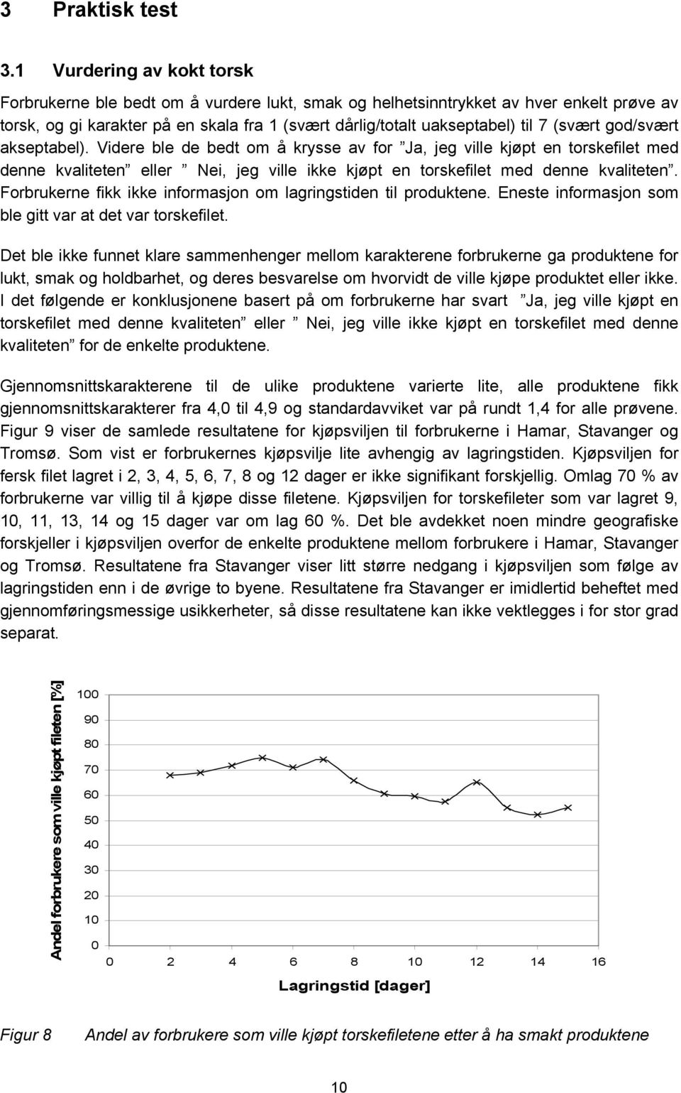 (svært god/svært akseptabel). Videre ble de bedt om å krysse av for Ja, jeg ville kjøpt en torskefilet med denne kvaliteten eller Nei, jeg ville ikke kjøpt en torskefilet med denne kvaliteten.