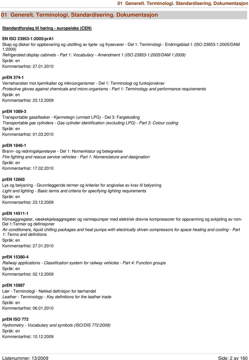 Endringsblad 1 (ISO 23953-1:2005/DAM 1:2009) Refrigerated display cabinets - Part 1: Vocabulary - Amendment 1 (ISO 23953-1:2005/DAM 1:2009) Kommentarfrist: 27.01.