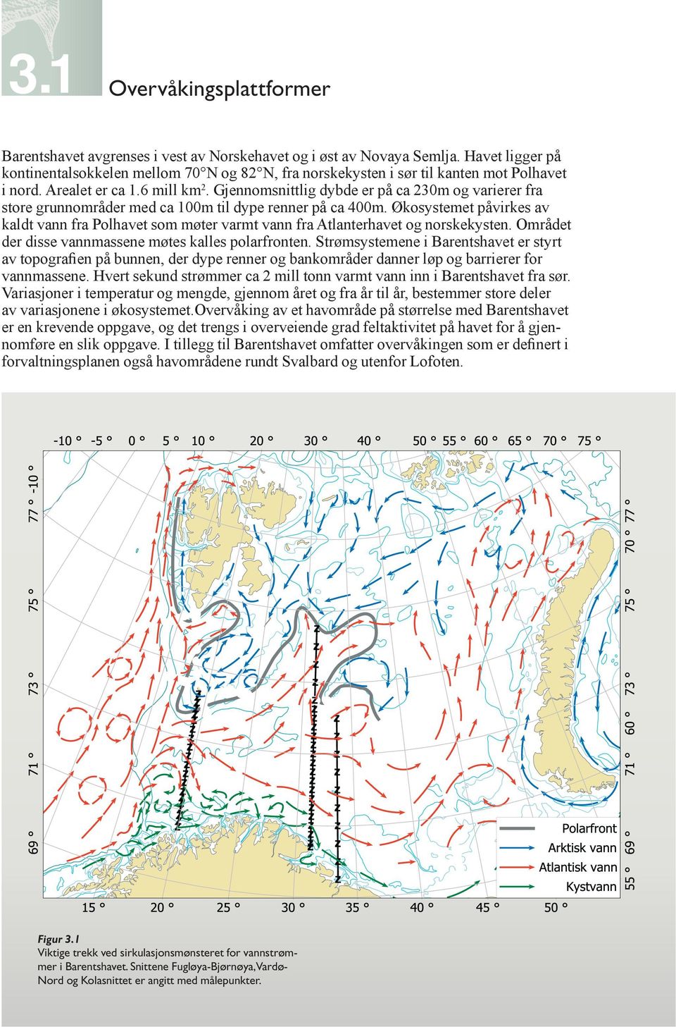 Gjennomsnittlig dybde er på ca 230m og varierer fra store grunnområder med ca 100m til dype renner på ca 400m.