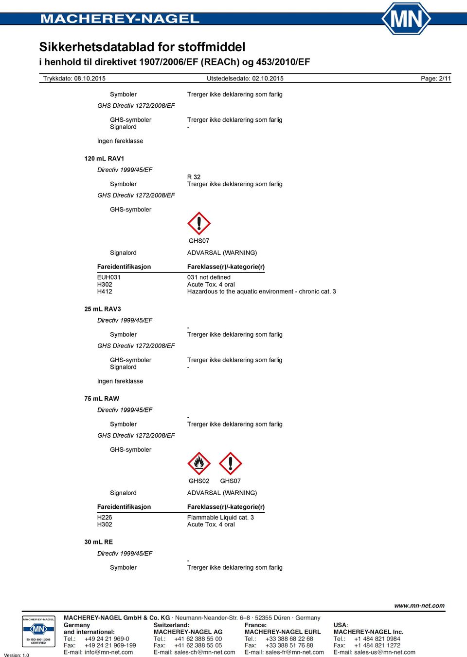 4 oral H412 Hazardous to the aquatic environment chronic cat.