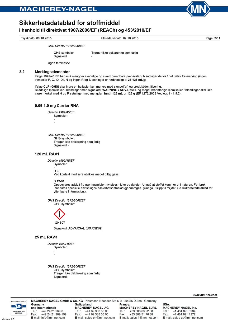 er nødvendig) til 25125 ml g. Ifølge CLP (GHS) skal indre emballasjer kun merkes med symbol(er) og produktidentifisering.