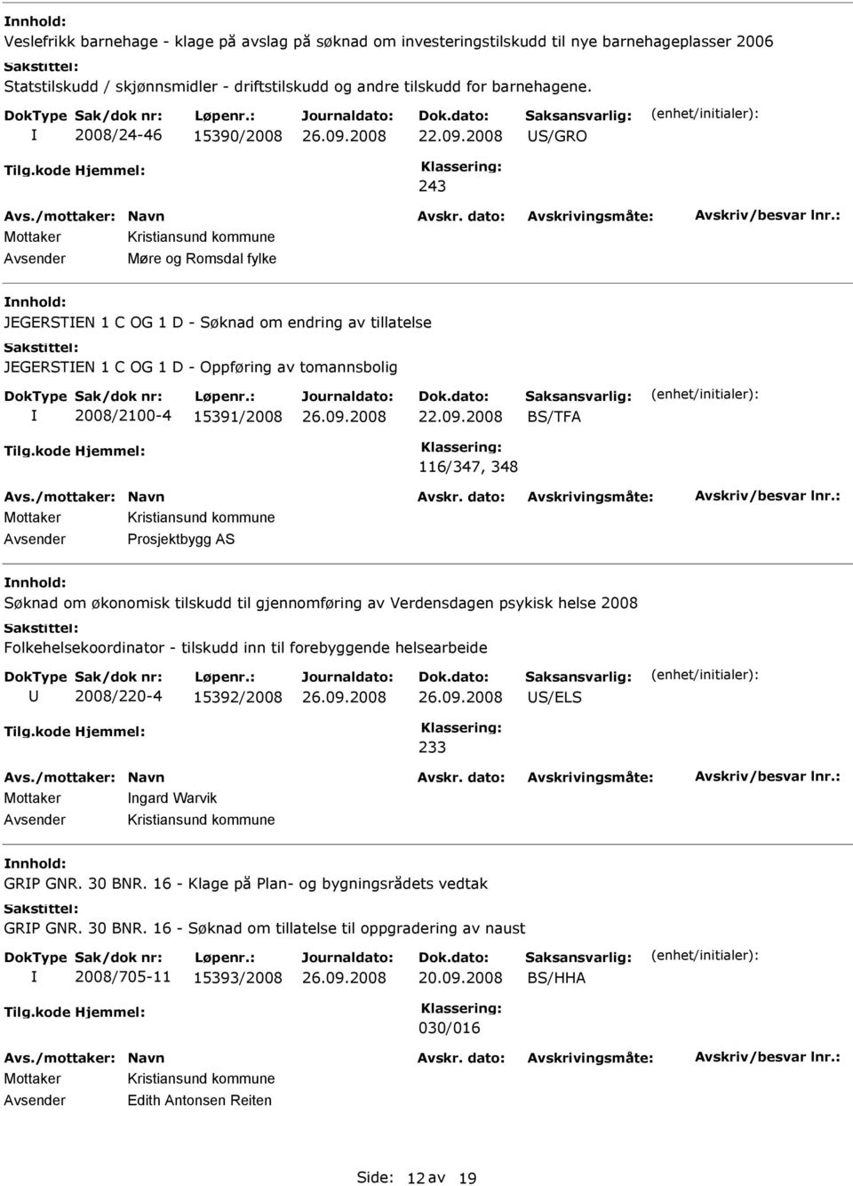 2008 S/GRO 243 vsender Møre og Romsdal fylke JGRSTN 1 C OG 1 D - Søknad om endring av tillatelse JGRSTN 1 C OG 1 D - Oppføring av tomannsbolig 2008/2100-4 15391/2008 22.09.