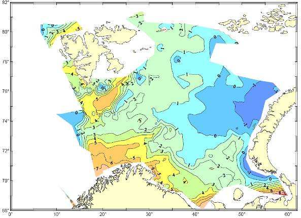 6.3.3 Kobling mellom faunasamfunn og abiotiske miljøfaktorer Feltene undersøkt i Barentshavet er spredt utover et relativt stort område og er ulike hverandre i mange henseende.