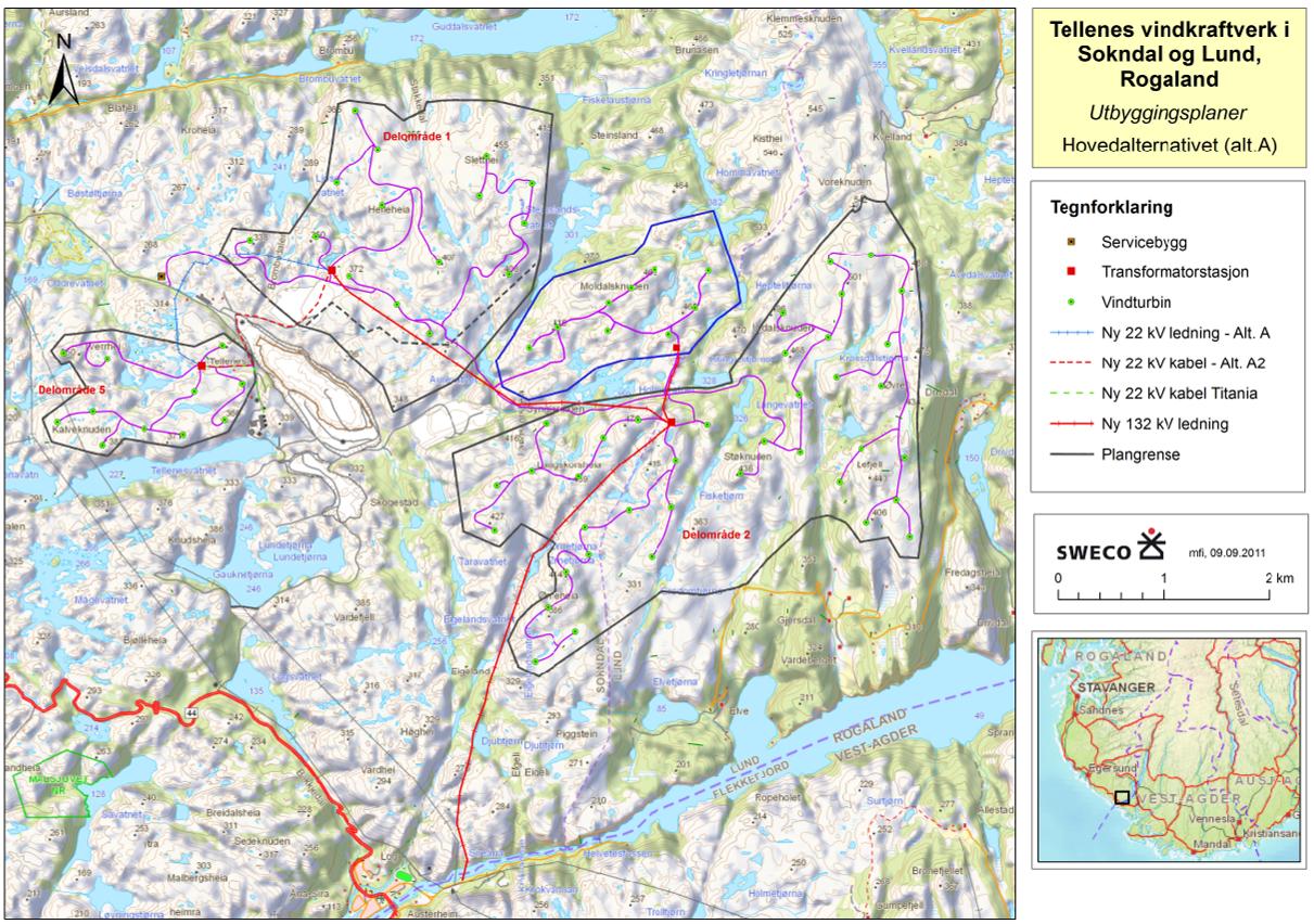 Ecofact rapport 283 Side 4 Sokndal kommune, mens område 2 strekker seg over både Sokndal og Lund kommuner, nær grensen til Vest-Agder. Planområdene omkranser Titanias gruveanlegg i Sokndal.