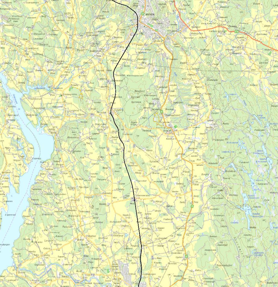 2.4 Oppsummering - alternativer som er vurdert Tabell 2 alternativer til vurdering Alternativ Område Navn Avstand fra Mysen 1 1 Folkenborg 1,5 km sør 2 2 Duserud nord 3,0 km sør 3 2 Duserud sør 4,5