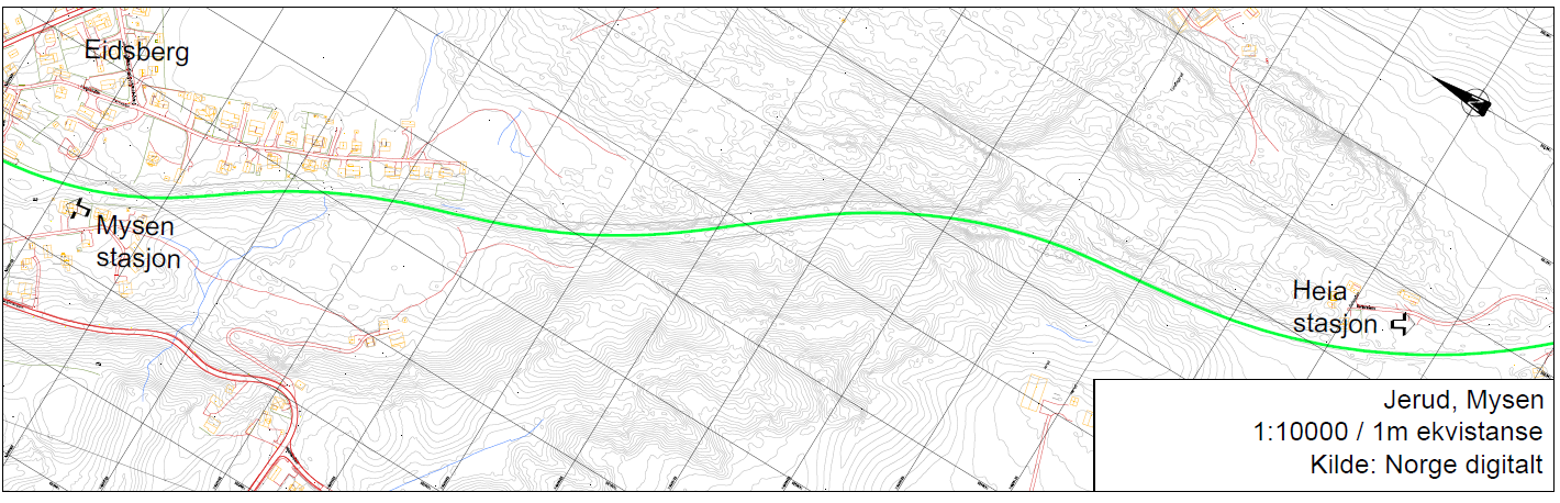 3.4 Alternativ 4 Jerud Området ligger rett sør for Eidsberg, 5,5 kilometer fra Mysen. Området består av skog og jordbruksarealer. Grunnen i området består av tynn hav-/strandavsetning.