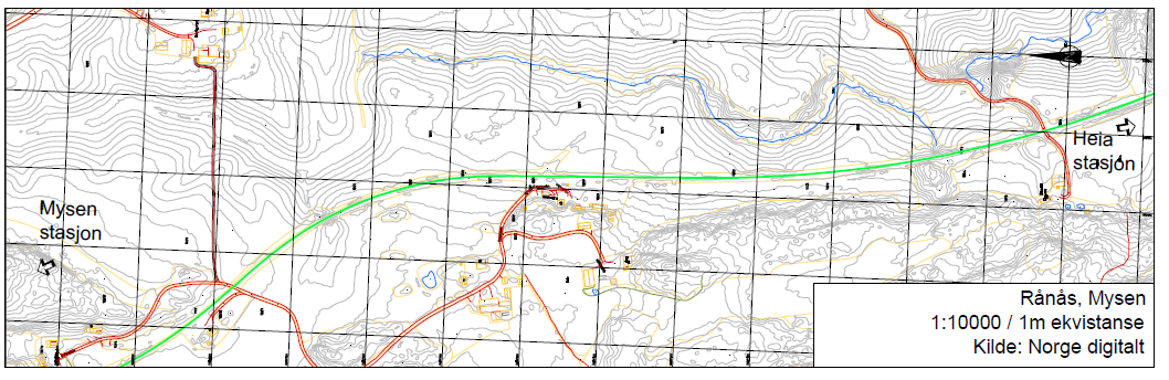 3.5 Alternativ 5 Rånås Området ligger ca. 7 kilometer sør for Mysen stasjon. Området består stort sett av jordbruksareal. En elv må legges i rør dersom utbygging skal skje.