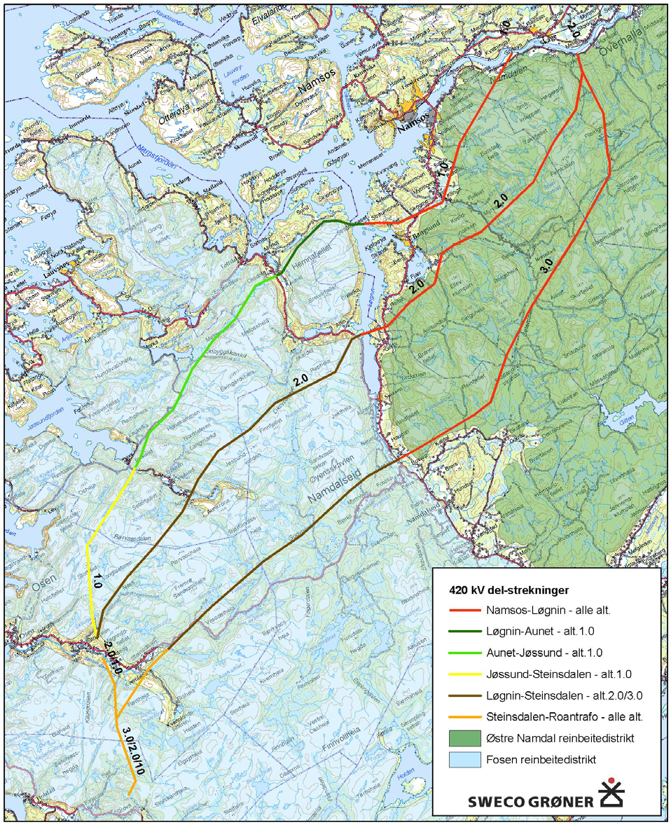 420 kv Namsos Roan Konsekvenser for friluftsliv, reiseliv og turisme rao4n 2007-04-10 Vedlegg 4: Vurderte delstrekninger av hovedtrasé-alternativene 28.