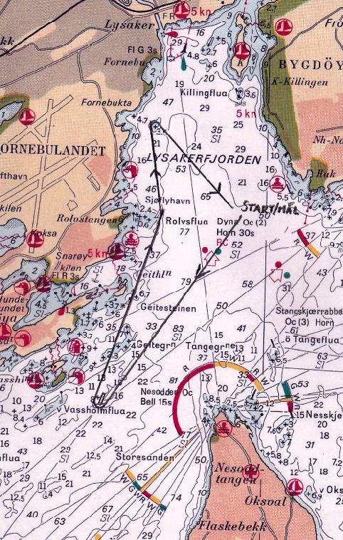 Løpene: 1) NOR-Rating uten spinnaker: Start mellom orange flagg på startbåt og utlagt oransje merke. 1. Start som beskrevet. 2.