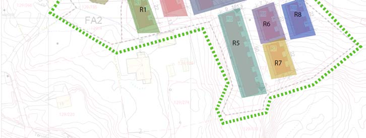 Oversiktskart søknad om rammetillatelse. Kartet er markert med en farge per søknad.