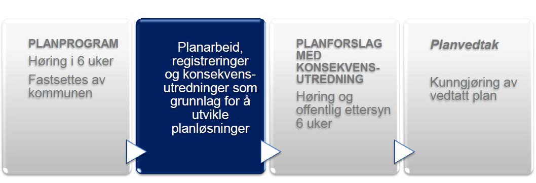 Oppdragsnr. 5125399 3 Planprosess og medvirkning Nedenfor fremgår forenklet flytskjema for planprosess med konsekvensutredning. Figur 3.