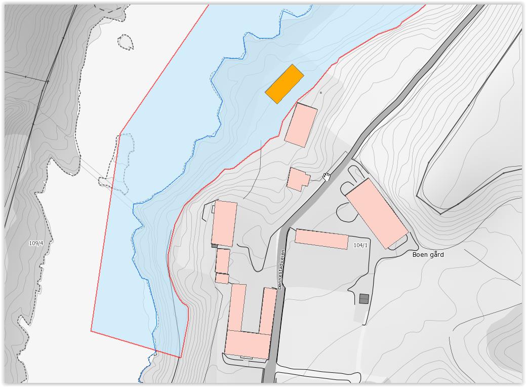 Side 15 av 20 Figur 12: Flomsonekart for Boen gård. Arealet som vises blått er innenfor hensynssonen for flom. 3.