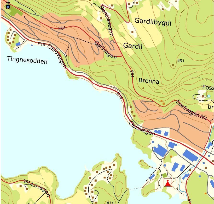 4 BESKRIVELSE AV PLANOMRÅDET OG PLANFORSLAGETS PÅVIRKNING 4.1 Beliggenhet, størrelse og arealbruk Planområdet er plassert i Djupedalen ovenfor Skipet, mellom Tingnesodden og Leira (se kart nedenfor).