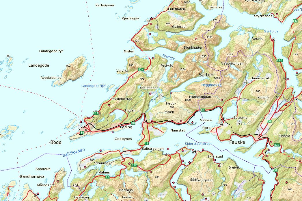 Kartlagte grus og pukkforekomster i Bodøregionen Det er kartlagt en rekke grus og pukkforekomster i Bodøregionen, se kart. På selve Bodøhalvøya er ingen av forekomstene i regulær bruk i dag.