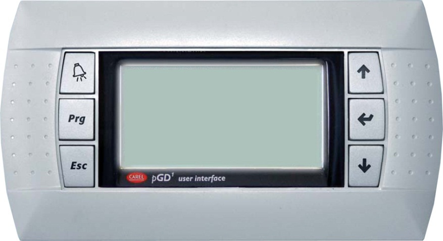 Kontroller PGD1 Regulator knapper ggregatet har et display med 6 knapper hvor man kan lese og justere driftsparametre. I fronten finnes det 6 knapper med funksjoner som beskrevet under.