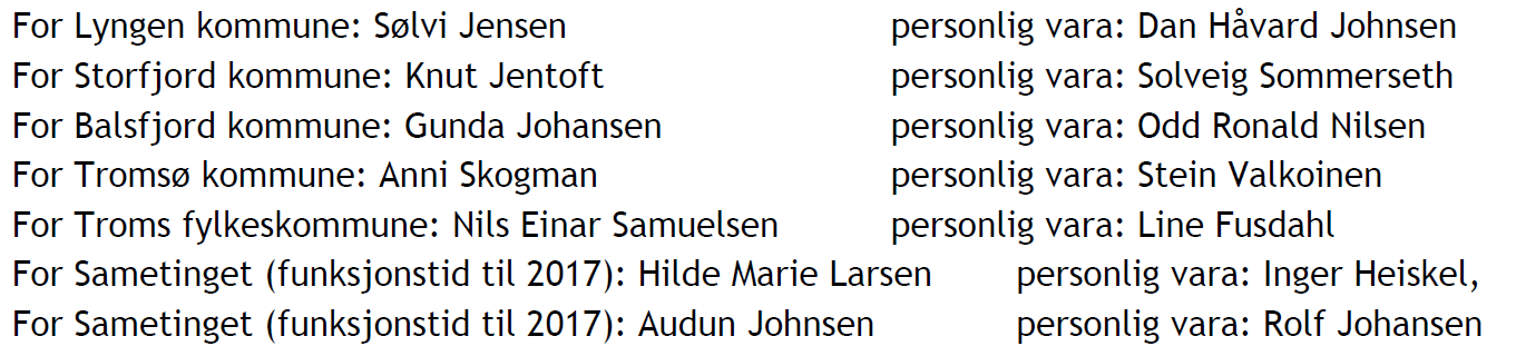 Saksopplysninger Kommunene og Troms Fylkeskommune har etter valget i 2015 valgt sine representanter til Lyngsalpan verneområdestyre.