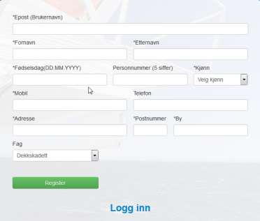 Registrer deg som kadett Registrering og innlogging skjer på https://webcadet.no/. Klikk på «Register deg som kadett». Da kommer denne ruten opp. Legg inn alle opplysningene.