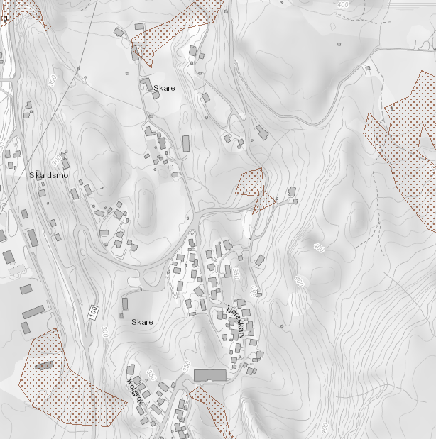 NVE aktsemdkart steinsprang (venstre) og NGI aktsemdkart jord- og flaumskred (høgre). Kjelde: atlas.nve.no 2.