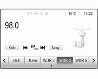 104 Radio Radiostasjonen som mottas for øyeblikket, angis av l-symbolet ved stasjonsnavnet.