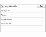 54 Navigering Detaljvisningen av reisemål åpnes. For å begynne veivisning, velges Kjør. Skjermbilde for inntasting av veikryss Velg KRYSS. Følgende Kryss innføring skjermbilde vises.