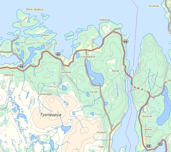 Planområde Figur 6-2: Planområdet plassert i del av kommunen. 6.2 AVGRENSING Området for reguleringsplanen ligg i Kattaneset/Leirebekken ved Gripnesvågen og Lundegrende på nordsida på Tysnesøya i Tysnes kommune.