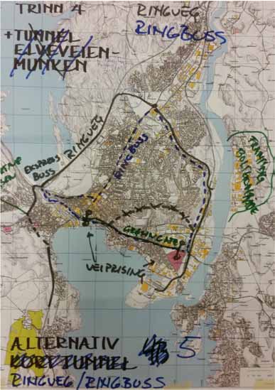 Nye forslag verksted 2 Ringveg Nordbyen gamle E18 Farriseidet Langestrand Miljøgate øst vest Elveveien Yttersøveien Torstvedt.