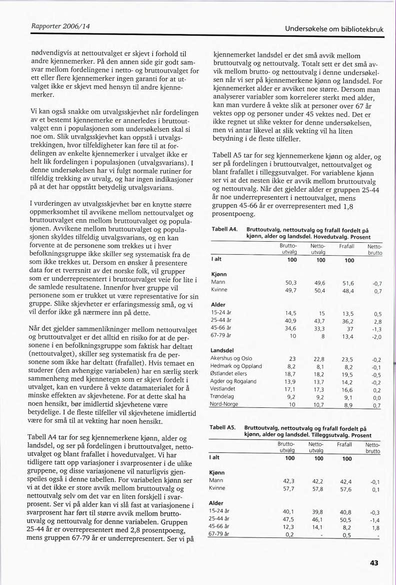 Rapporter 2006/14 Undersøkelse om bibliotekbruk nødvendigvis at nettoutvalget er skjevt i forhold til andre kjennemerker.