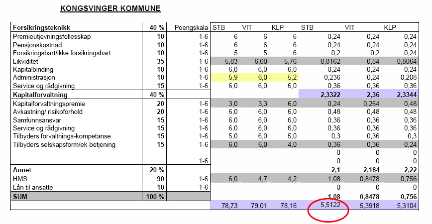 Samlet vurdering Rådmannen er godt fornøyd med den prosessen som har vært gjennomført i forbindelse med anbudsutsetting av tjenestepensjonen.