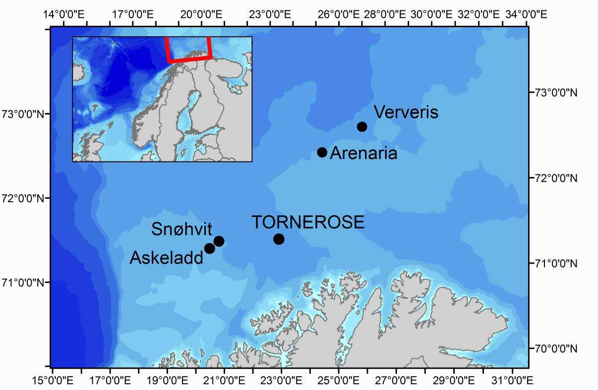 3 MATERIALE OG METODER 3.1 Gjennomføring av toktet ROV-undersøkelsen på Tornerose ble utført som del av et større tokt i Barentshavet hvor feltene Ververis og Arenaria også skulle kartlegges.