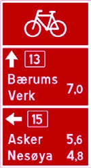 10 SYKKELVEGVISNING 10.1 Generelle prinsipper for sykkelvegvisning i Arendal I henhold til skiltnormalene (håndbok 050, Trafikkskilt) skal skilt nr. 751-757 anvendes ved vegvisning for sykkeltrafikk.