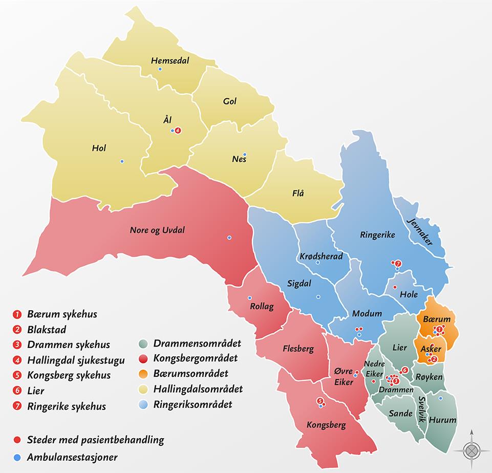 Figur 3 - Kart Vestre Viken Kommunene i opptaksområdet har stor variasjon i antall innbyggere, fra Flå kommune i Hallingdal med i overkant av 1 000 innbyggere til Bærum kommune med cirka 120 000