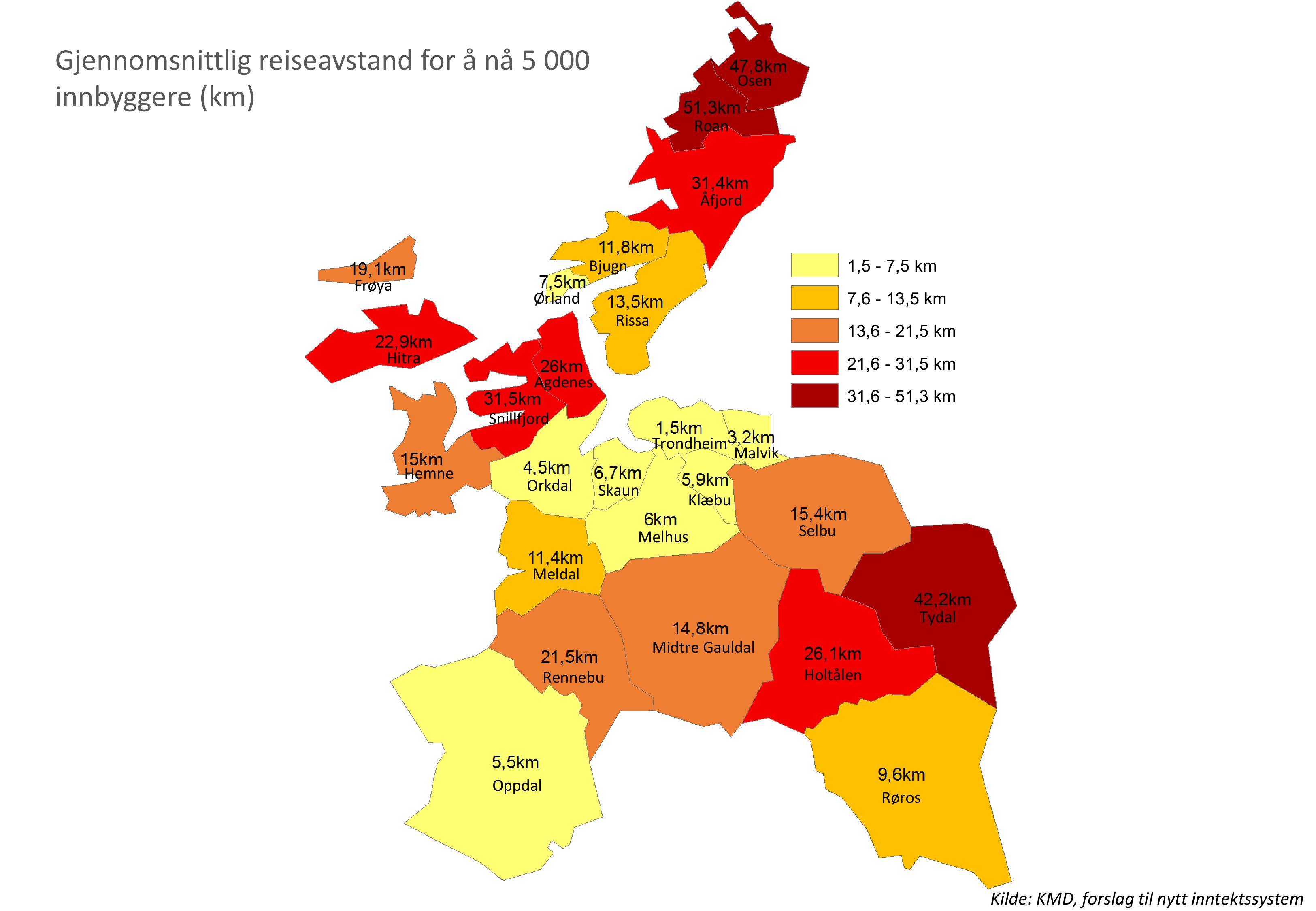 Gjomsittig risvst for å å 5 000 ibyggr (km) o Os Frøy Hitr Bjg Ør iss Ags Sifjor 1,5-7,5 km 7,6-13,5 km 13,6-21,5