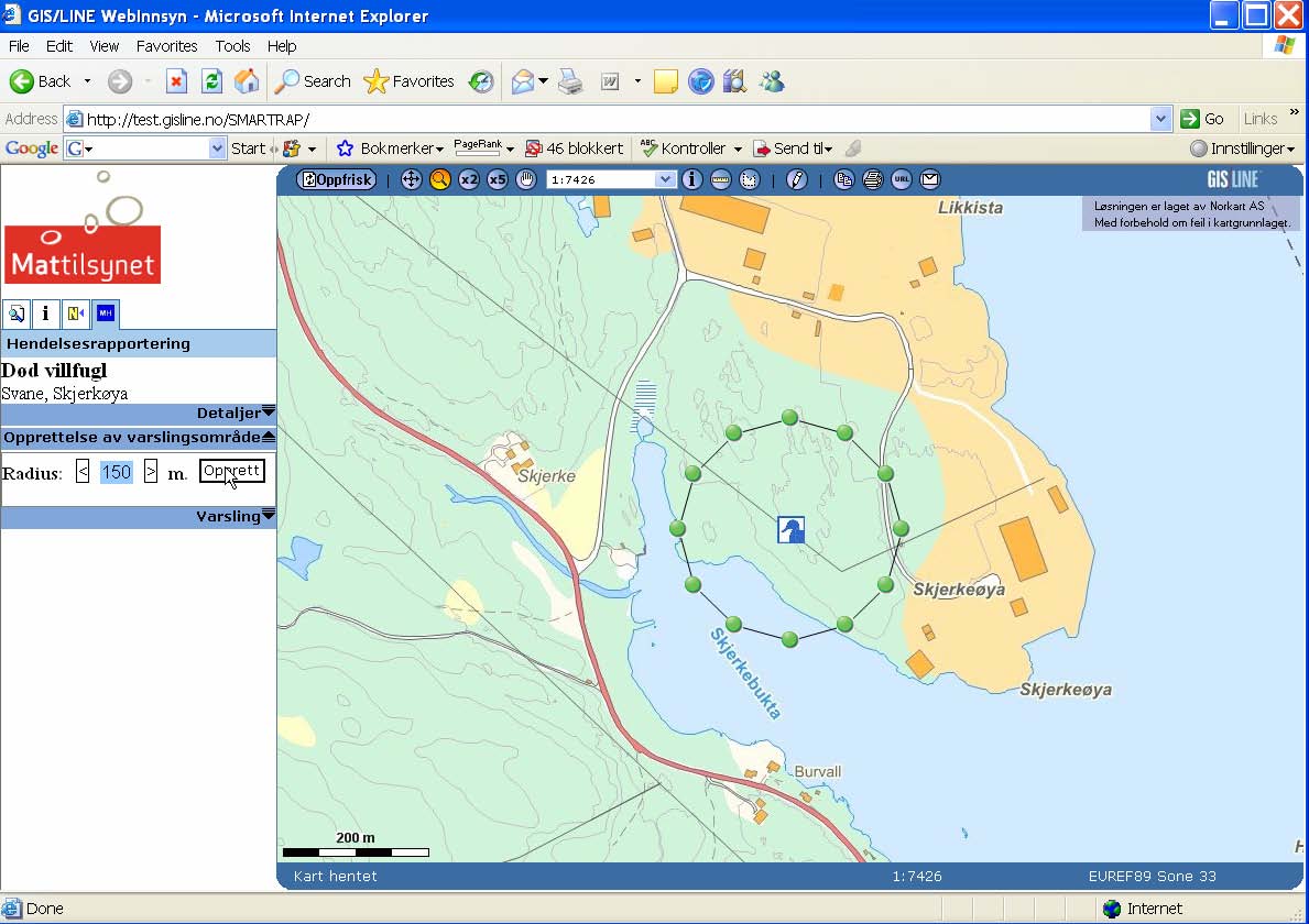 SMARTRAP - Kartklient Varslingssonen er nå opprettet og brukeren har