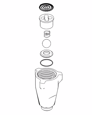 Reparasjon 14. (Fig. 16) Sett sammen innsugsventilen med den nye o-ringen (17), setet (16) og kulen (19). Setet kan vendes og brukes på den andre siden. Rengjør setet omhyggelig.