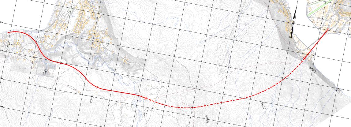 3.2 ALTERNATIV 1 Ved Søndre Håkvik, svinger vegen østover mot Håkvikdalen. Vegen etableres langs sørsiden av Håkvikelva.